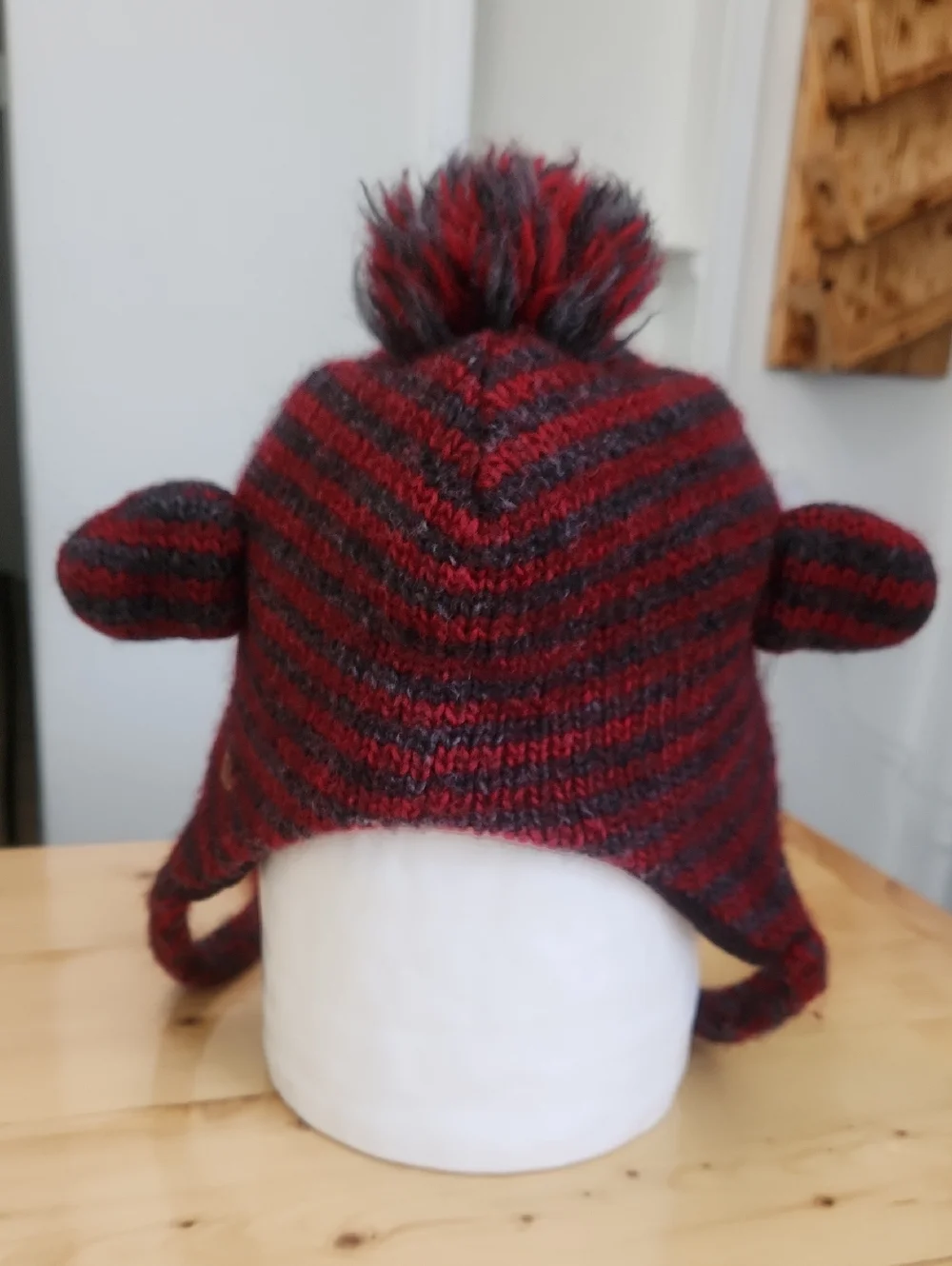 DeLux KNITWITS Striped Adult SOCK MONKEY Hat Wool Blend Fleece Lined